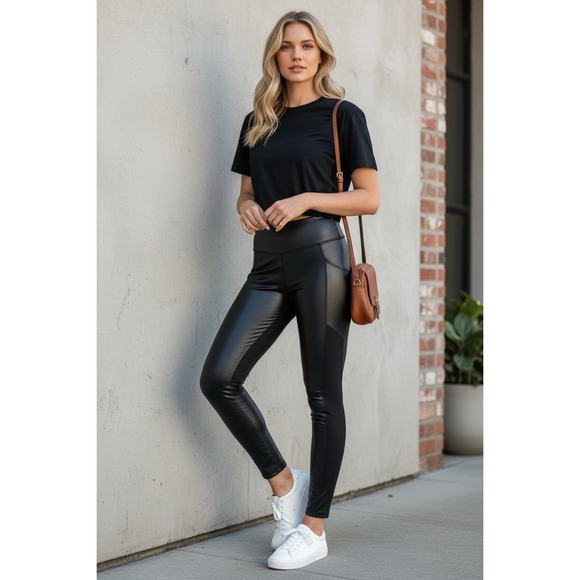 Athleta Pants - ATHLETA Womens Black Gleam Chaturanga to Town Tights Petites XS XSP #870859